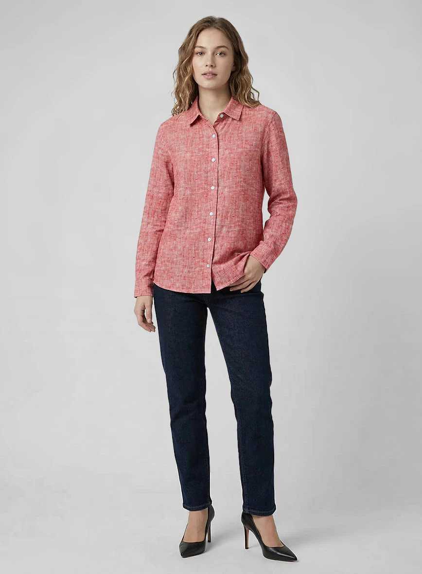 Women's European Red Linen Shirt - Image 2