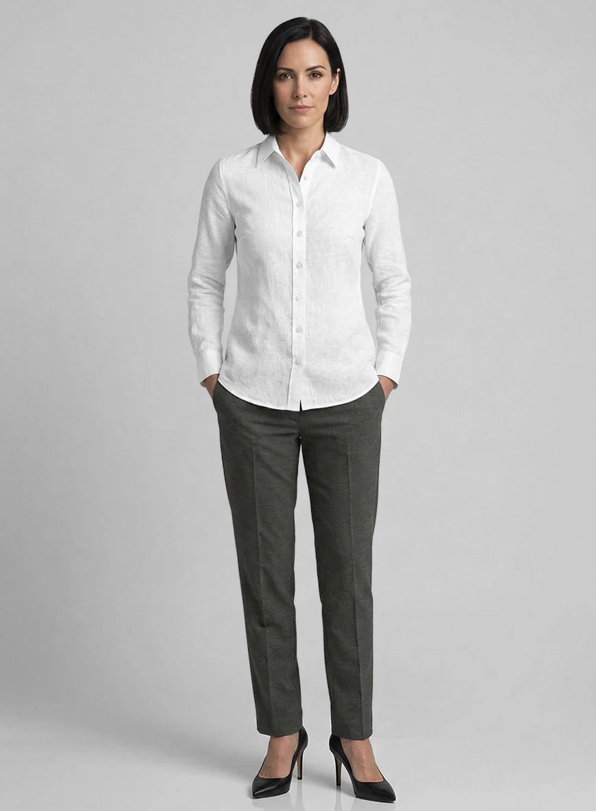Women's European White Linen Shirt - Image 2