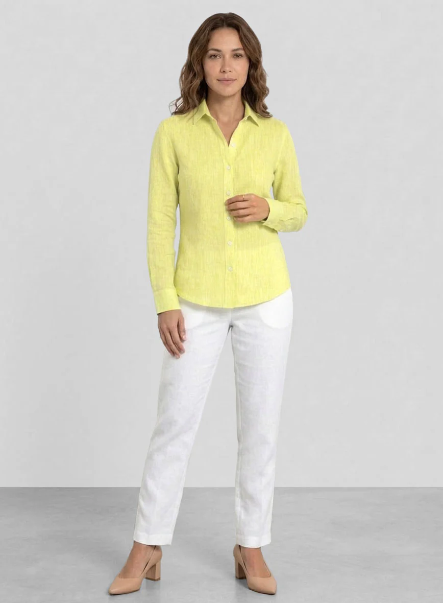 Women's European Yellow Linen Shirt - Image 2