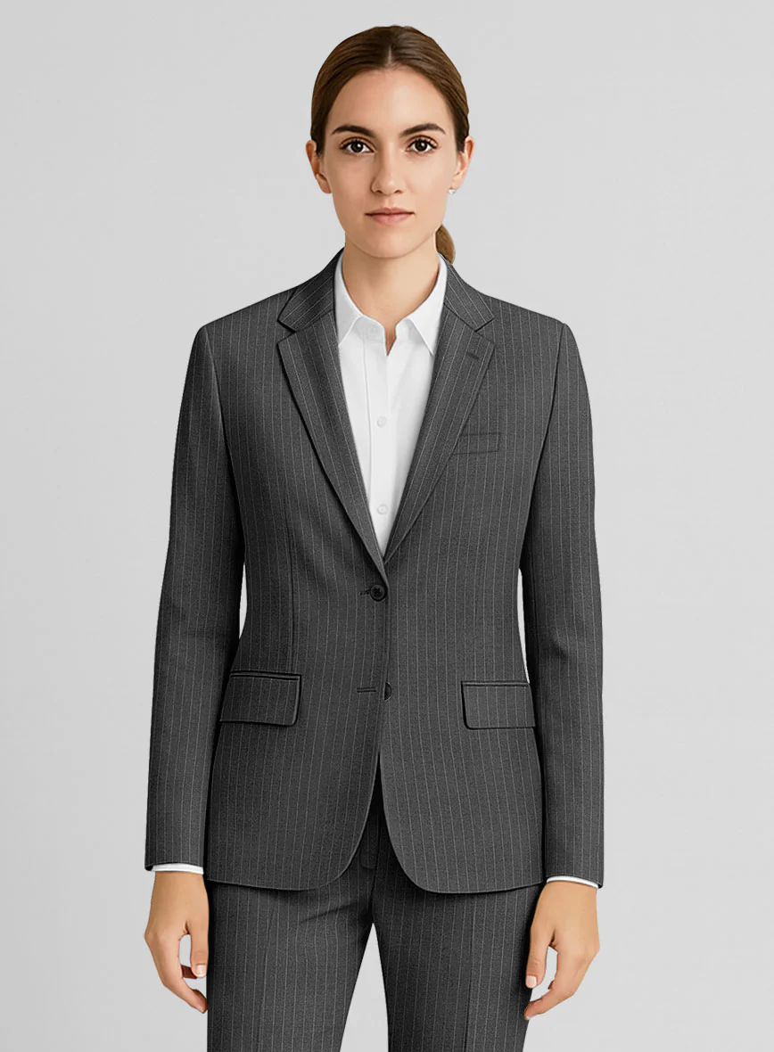 Women's Gray Pinstripe Suit - Image 2