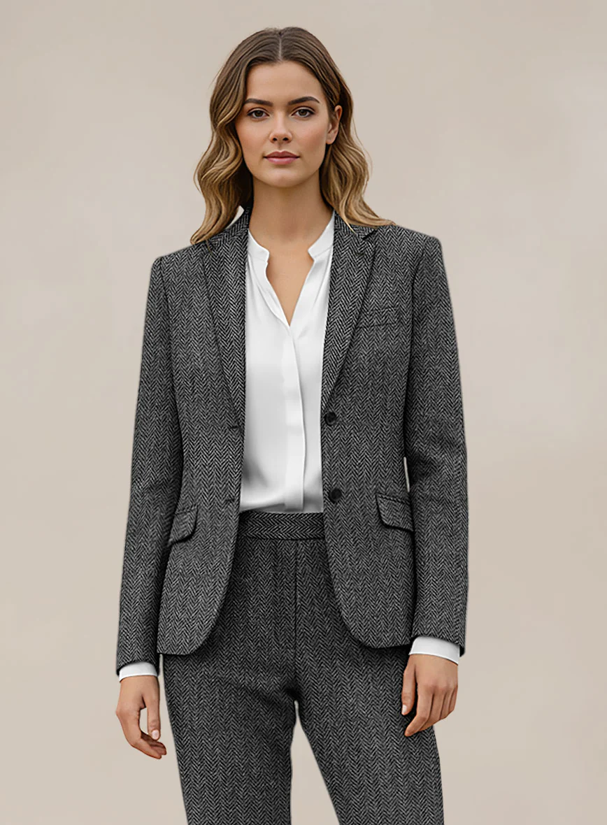 Women's Harris Tweed Dark Gray Herringbone Suit - Image 2