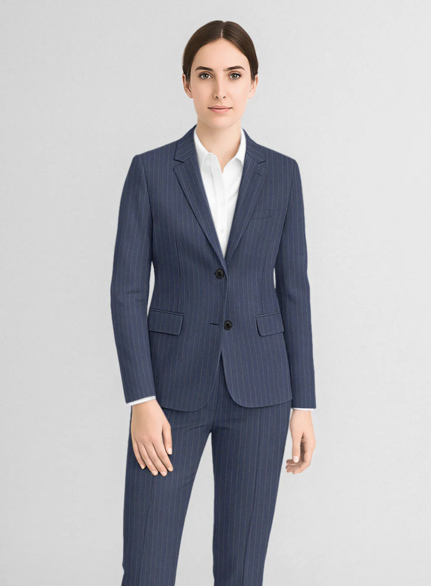 Women's Ink Blue Pinstripe Suit - Image 2