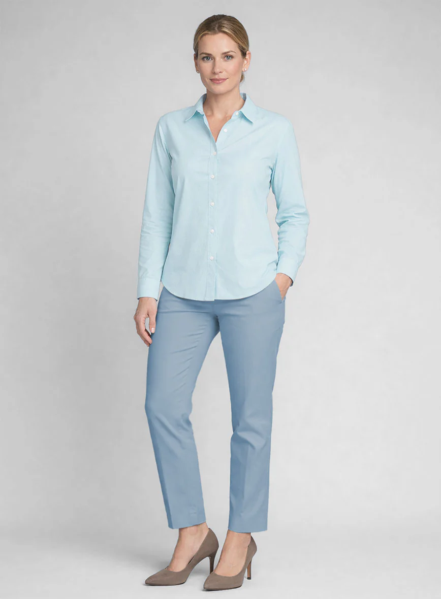 Womens Light Blue Stretch Poplene Shirt - Image 2