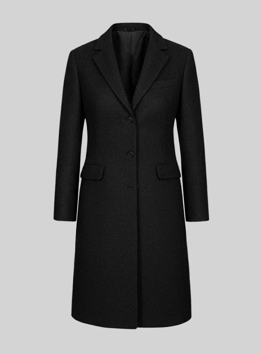 Women's Naples Black Tweed Overcoat - Image 2