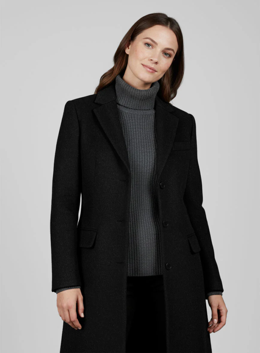 Women's Naples Black Tweed Overcoat - Image 3