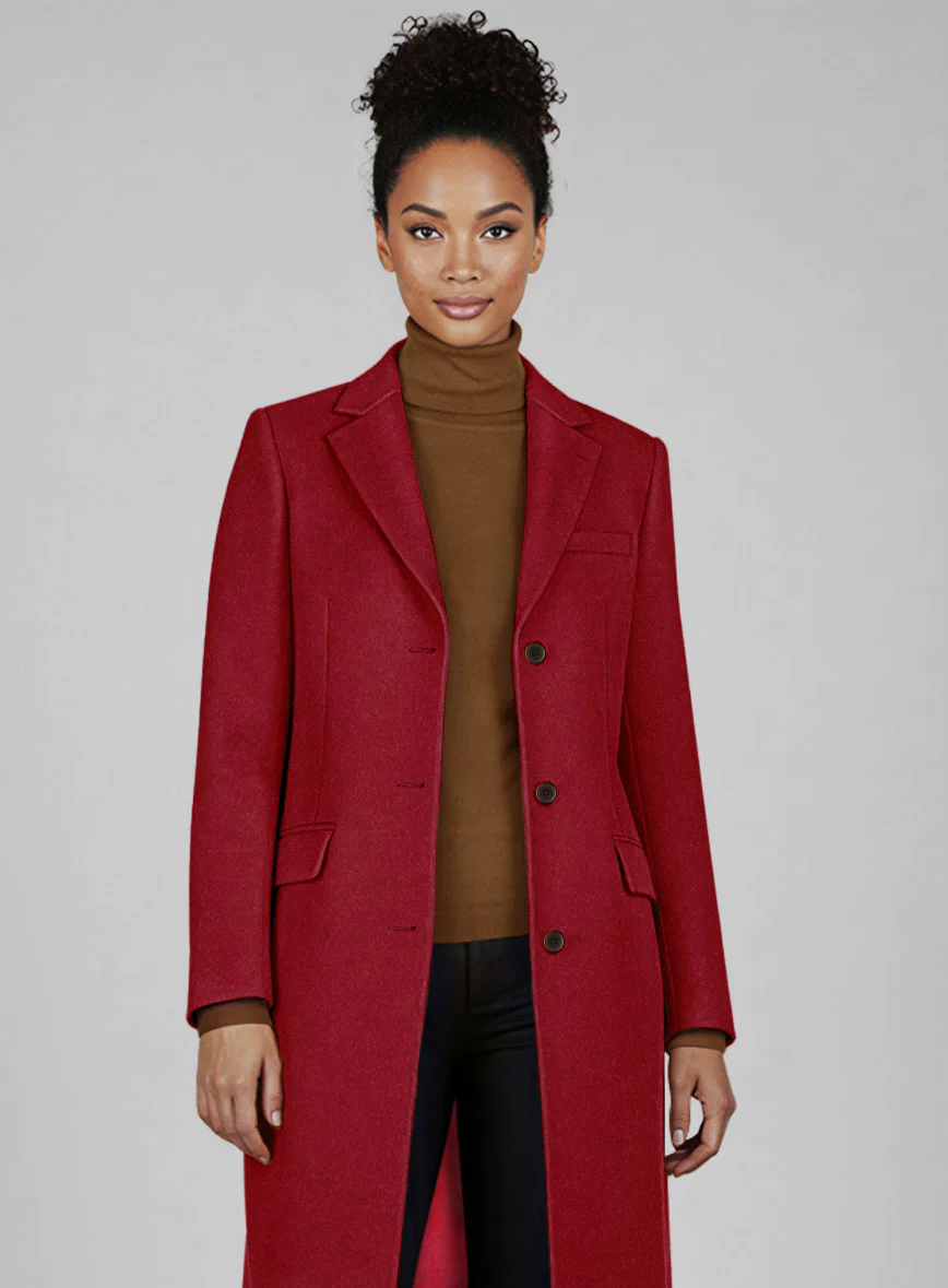 Women's Naples Red Tweed Overcoat - Image 3