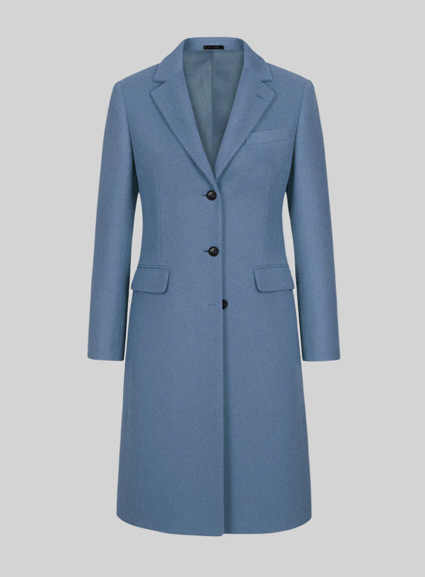 Women's Naples Retro Blue Tweed Overcoat - Image 2