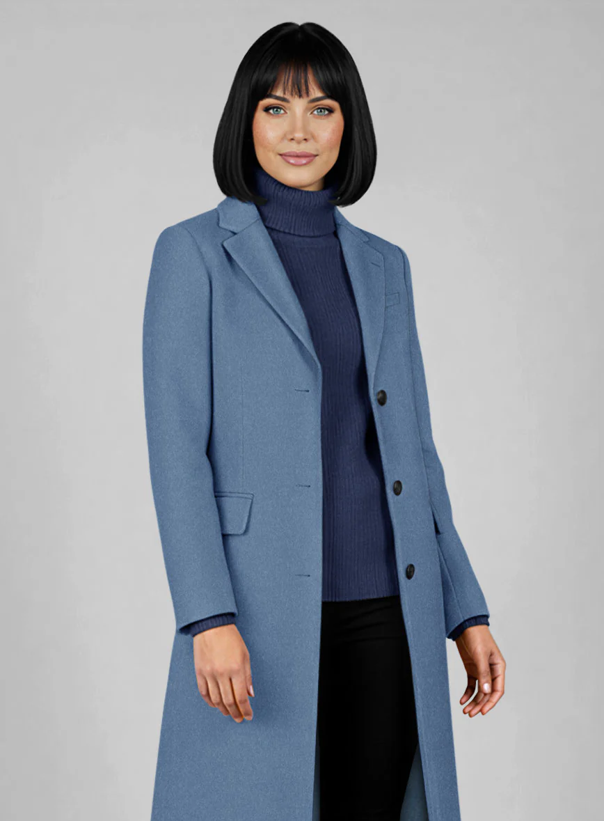 Women's Naples Retro Blue Tweed Overcoat - Image 3