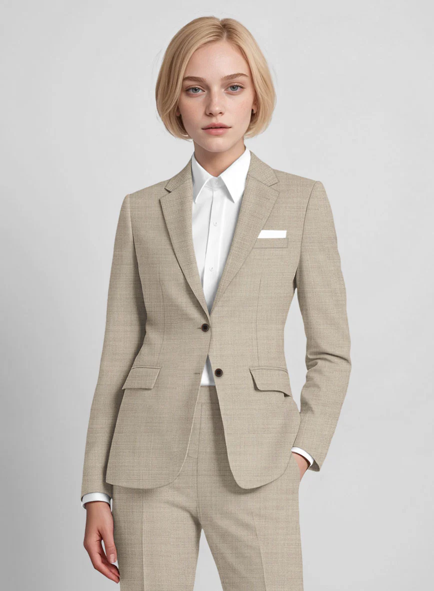 Women's Napolean Melange Khaki Wool Suit - Image 2