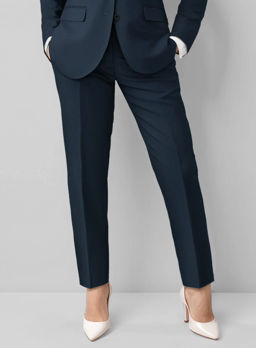 Women's Royal Blue Feather Cotton Canvas Stretch Suit - Image 3