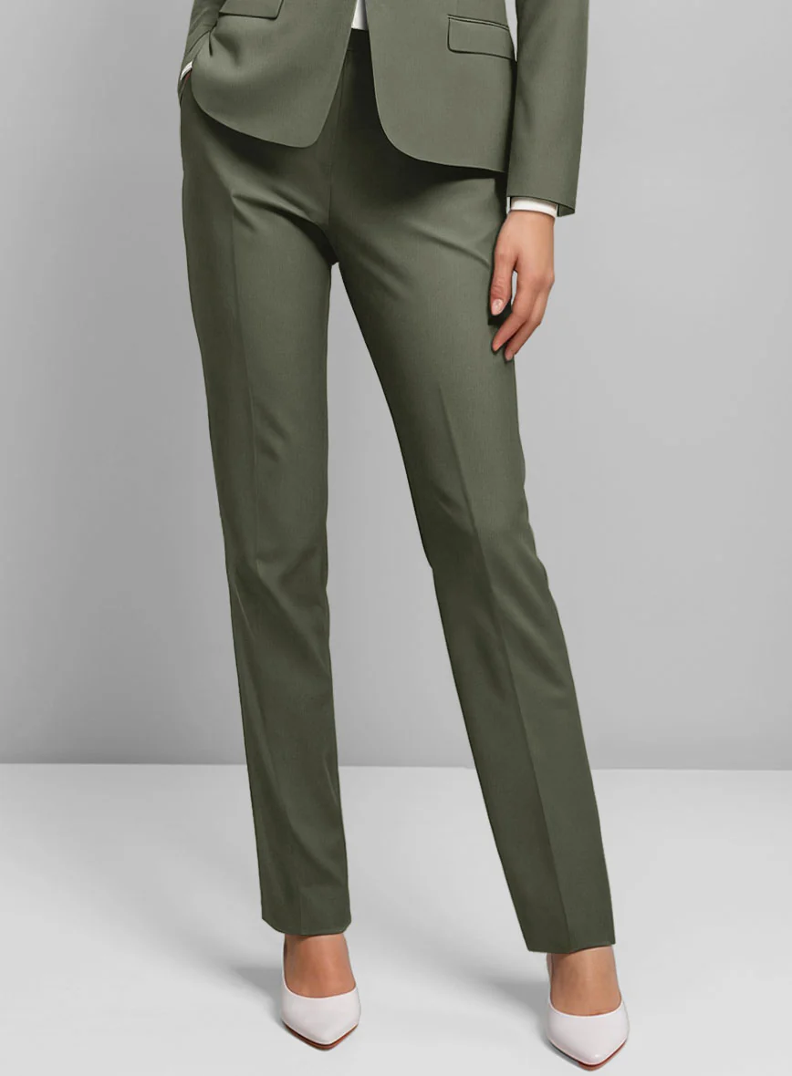 Women's Stretch Summer Weight Olive Green Chino Suit - Image 3