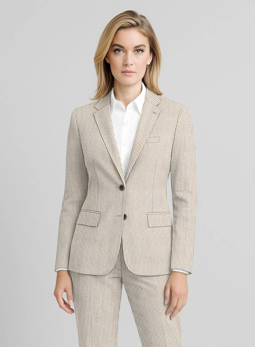 Women's Tan Seersucker Suit - Image 2