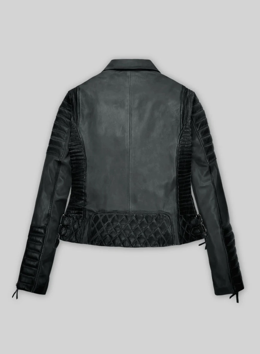 Women's Valencia Burnt Charcoal Leather Jacket - Image 2