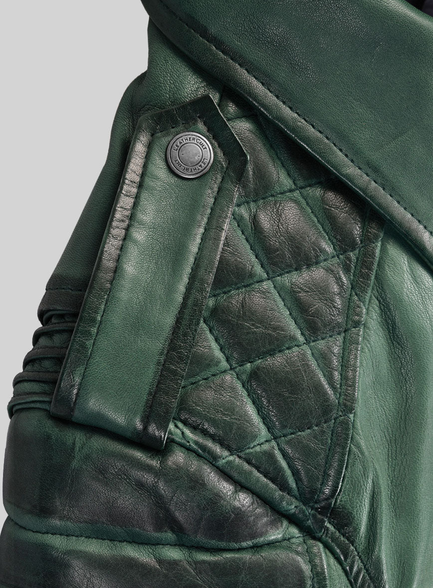 Women's Valencia Burnt Green Leather Jacket - Image 4