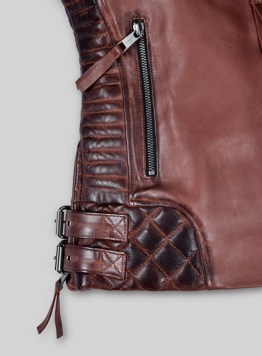 Women's Valencia Burnt Maroon Leather Jacket - Image 3
