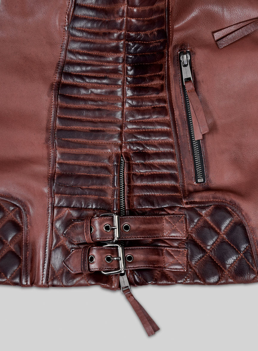Women's Valencia Burnt Maroon Leather Jacket - Image 4
