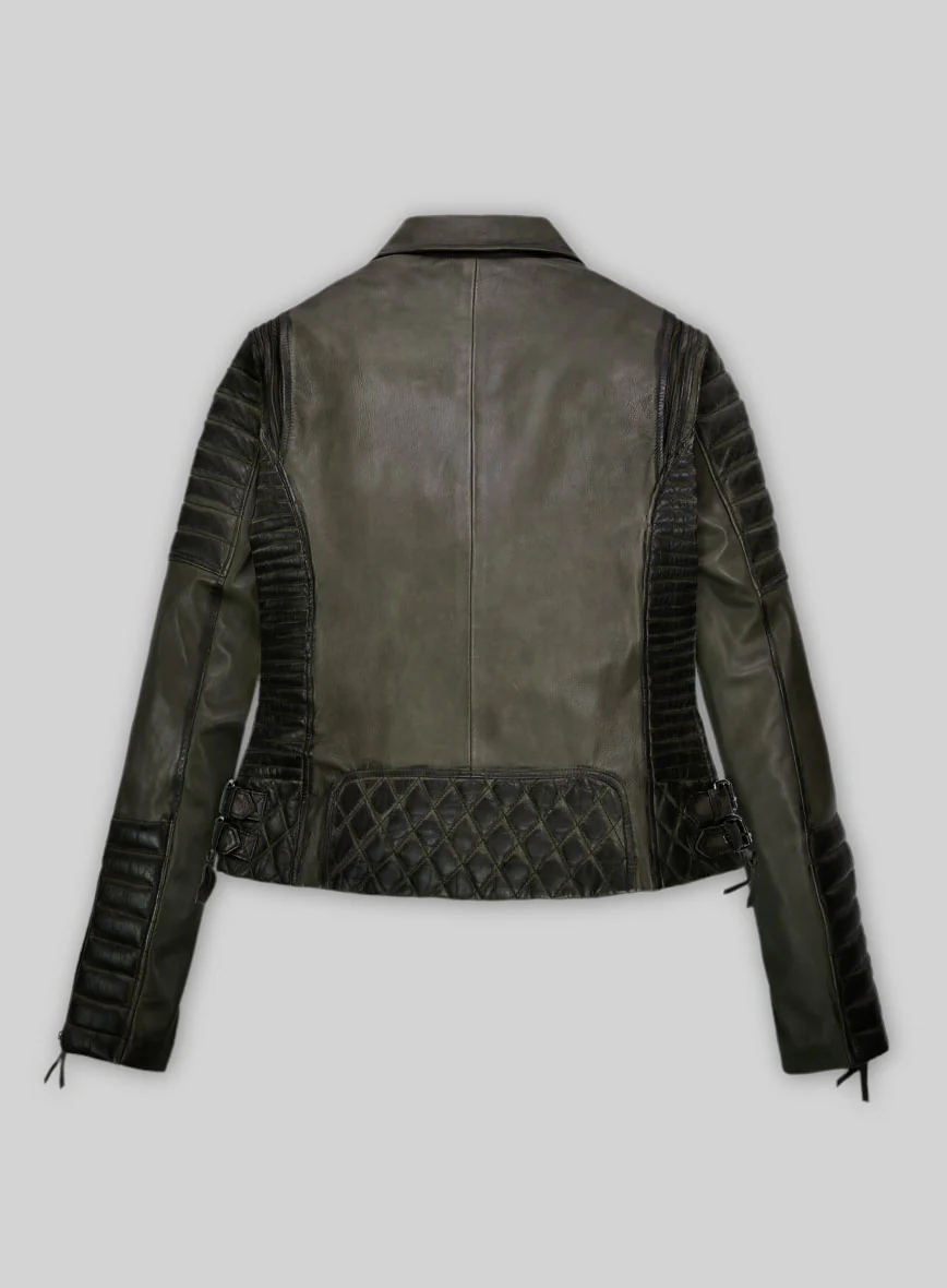 Women's Valencia Burnt Olive Leather Jacket - Image 2
