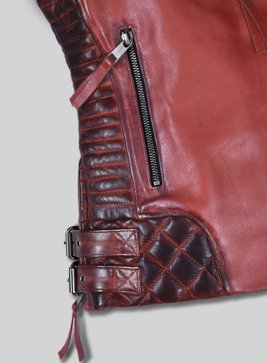 Women's Valencia Burnt Red Leather Jacket - Image 3