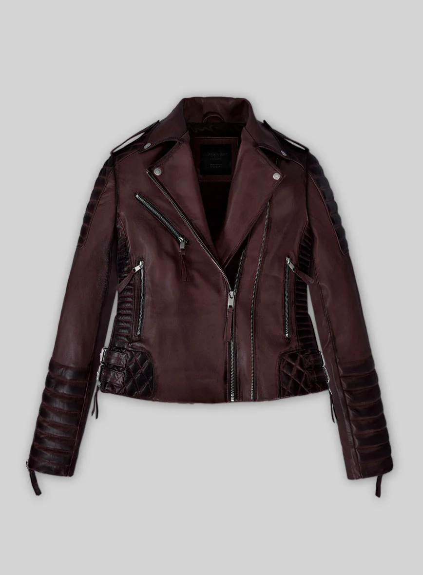 Women's Valencia Burnt Wine Leather Jacket - Image 2