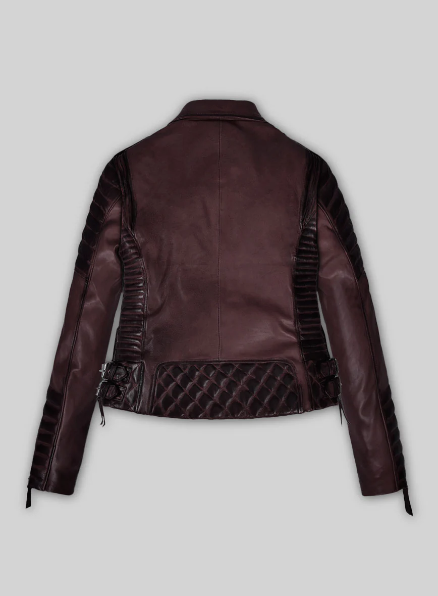Women's Valencia Burnt Wine Leather Jacket - Image 3