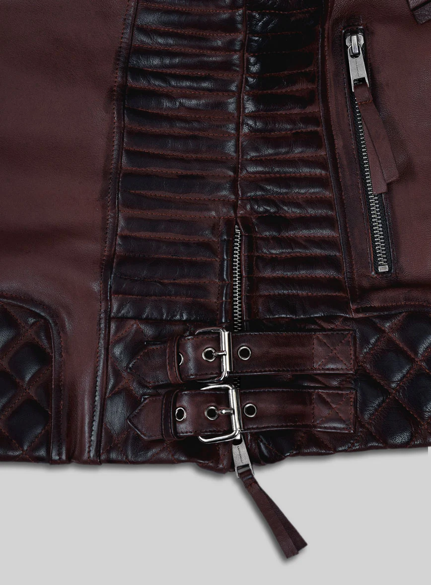 Women's Valencia Burnt Wine Leather Jacket - Image 7