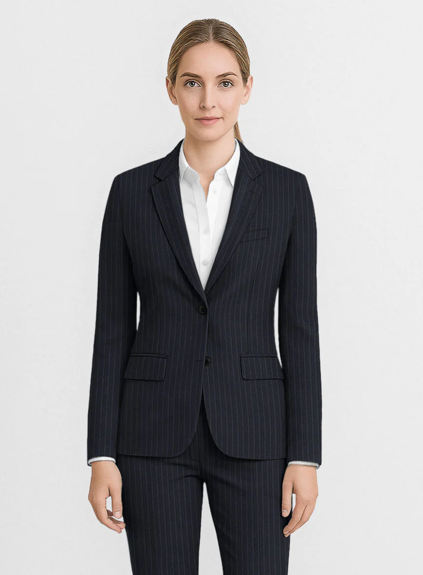 Women's Windsor Blue Stripe Wool Suit - Image 2