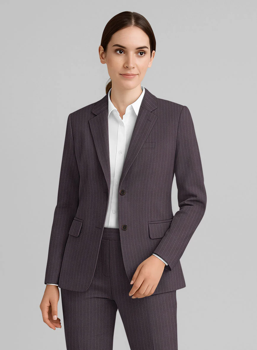 Women's Wine Pinstripe Suit - Image 2