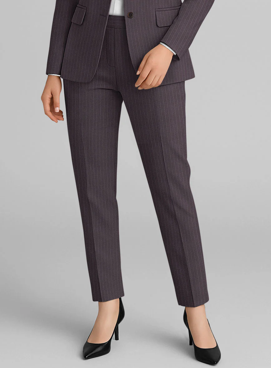Women's Wine Pinstripe Suit - Image 3