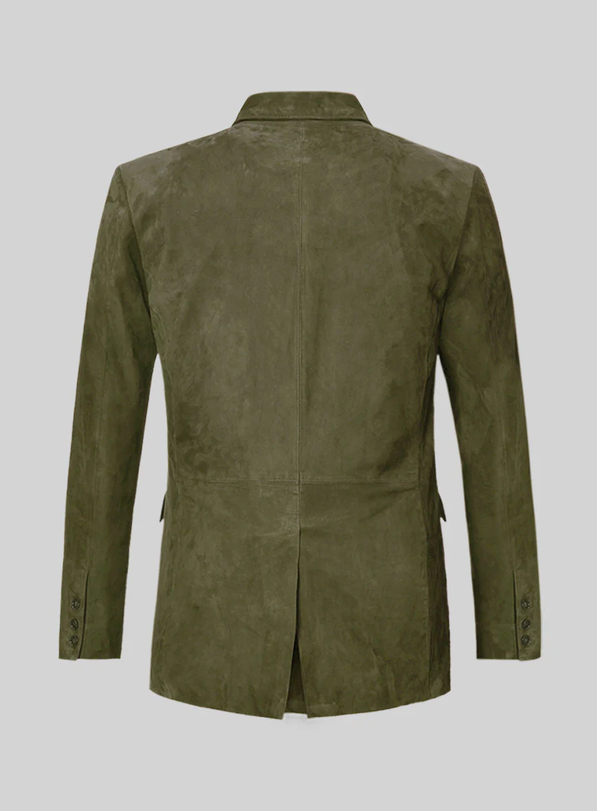 Woodland Green Suede Double Breasted Leather Blazer - Image 3