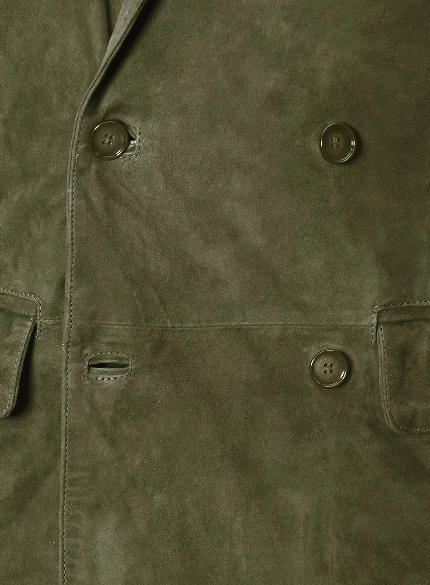 Woodland Green Suede Double Breasted Leather Blazer - Image 5