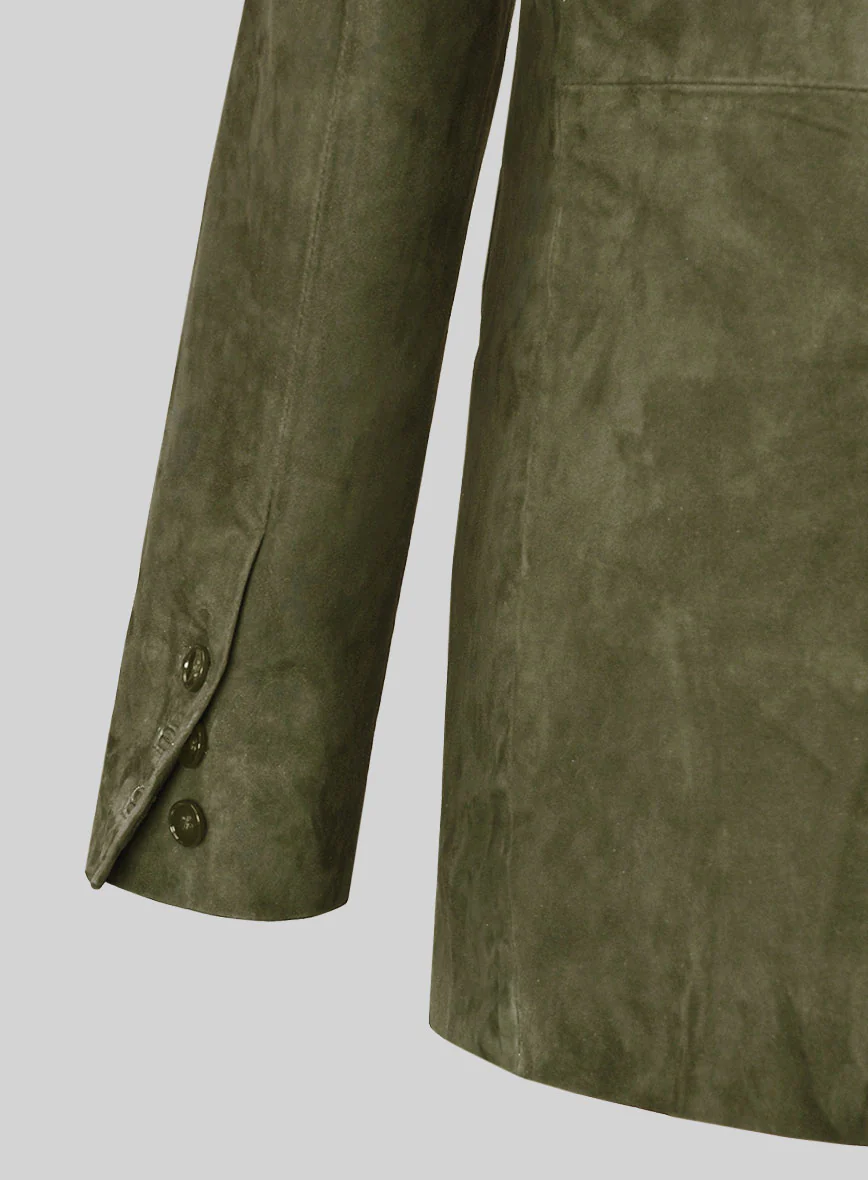 Woodland Green Suede Double Breasted Leather Blazer - Image 6
