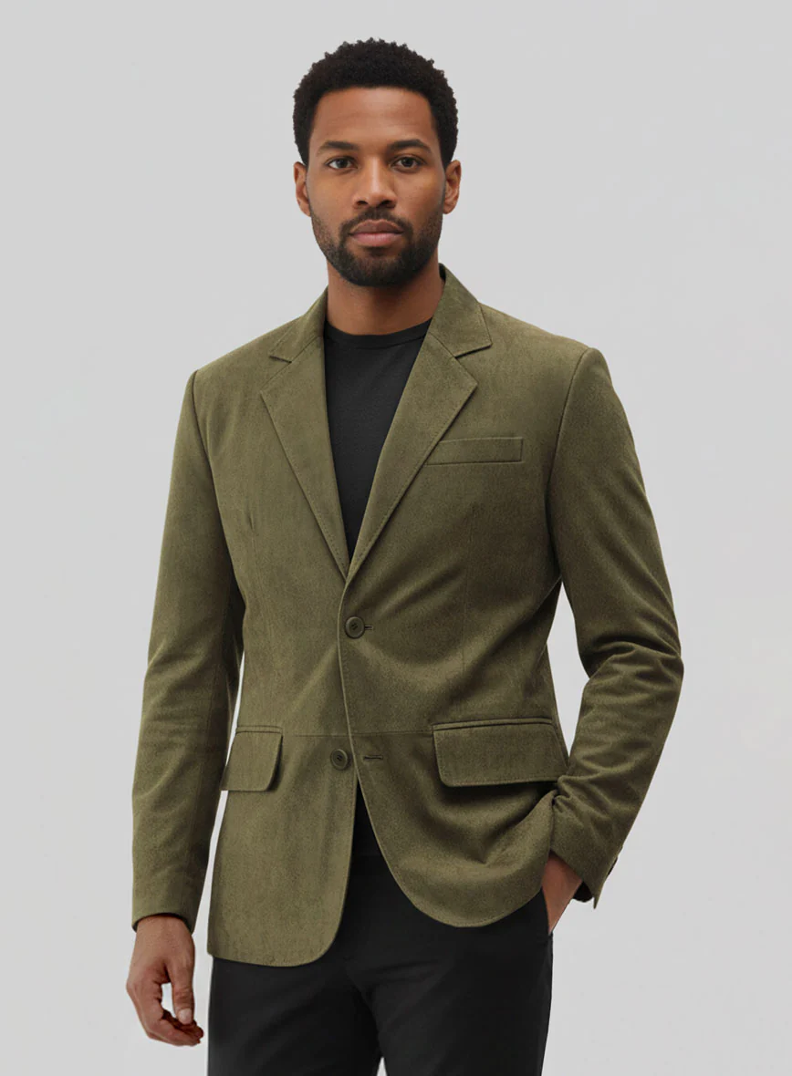 Woodland Green Suede Leather Blazer - Image 2