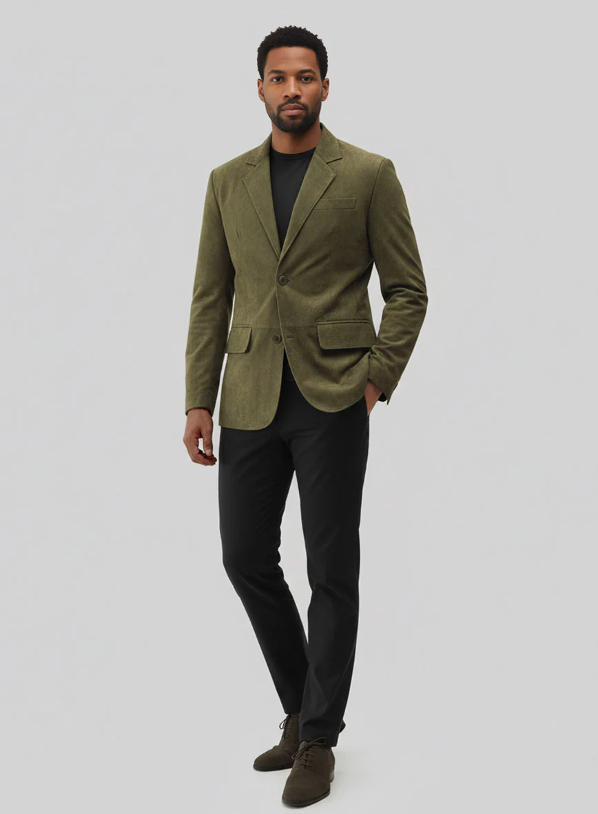 Woodland Green Suede Leather Blazer - Image 4