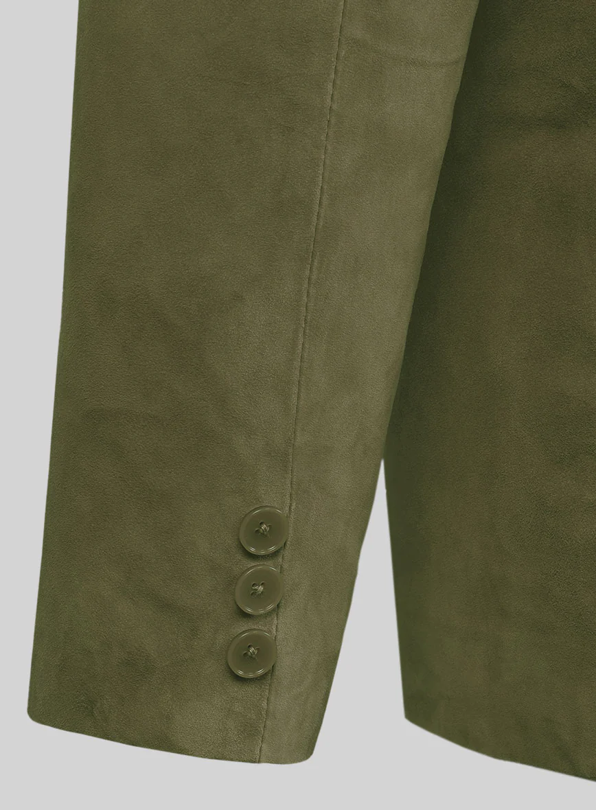 Woodland Green Suede Leather Pea Coat - Image 3