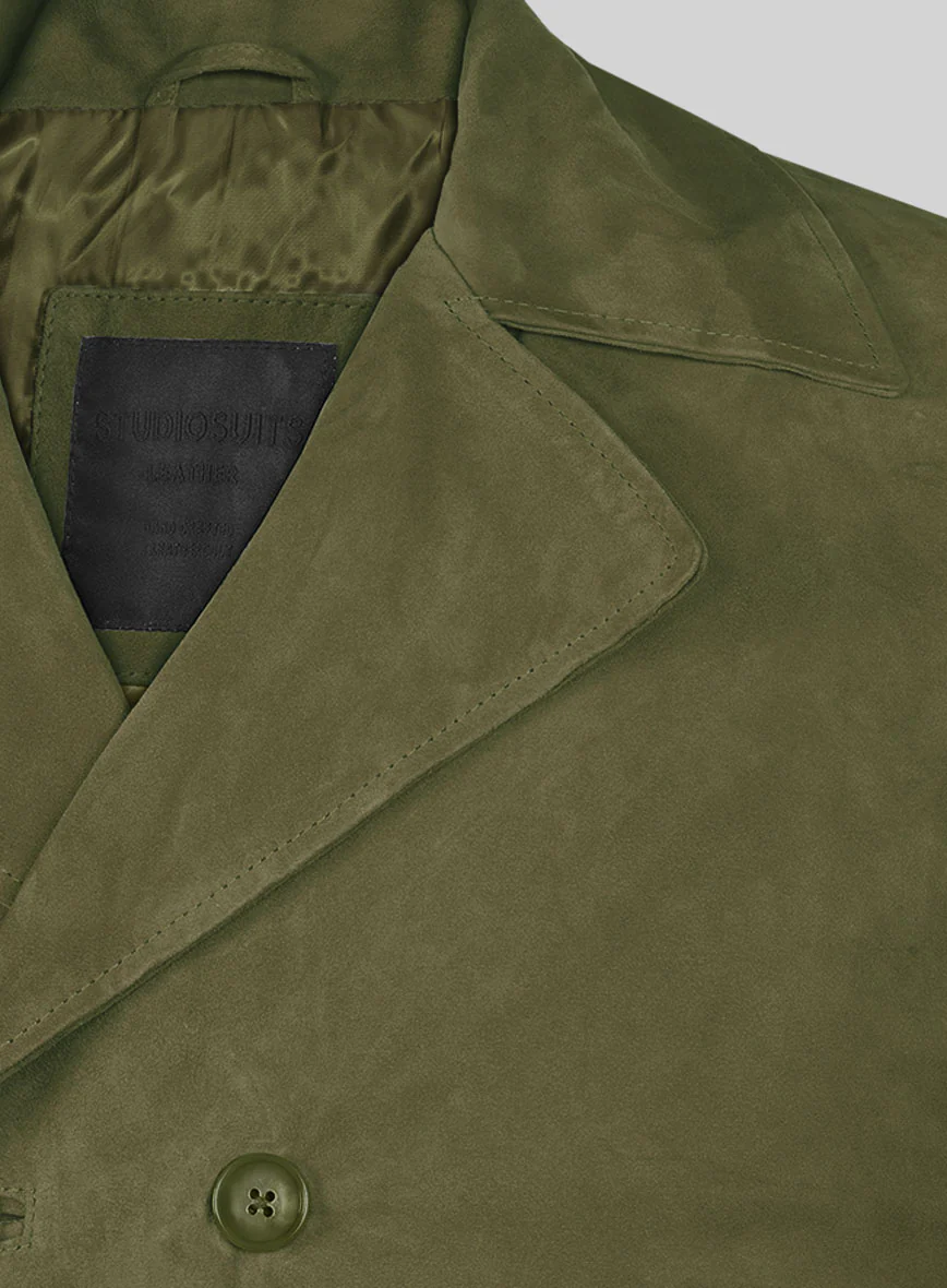 Woodland Green Suede Leather Pea Coat - Image 4