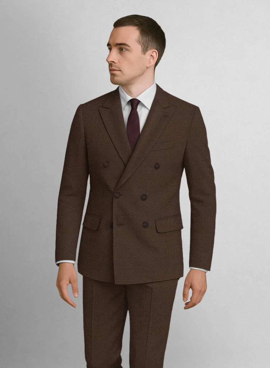 Worsted Brown Wool Double Breasted Suit - Image 4