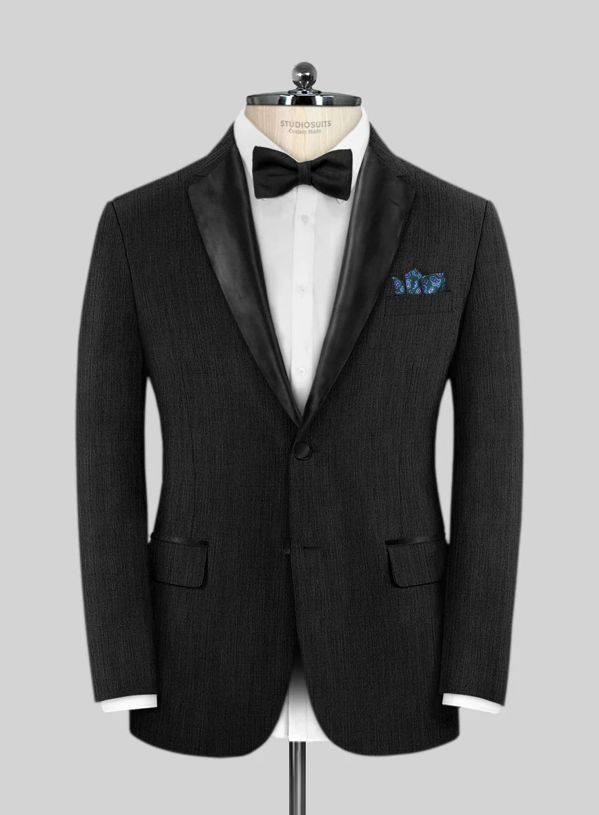 Worsted Dark Charcoal Wool Tuxedo Suit - Image 2