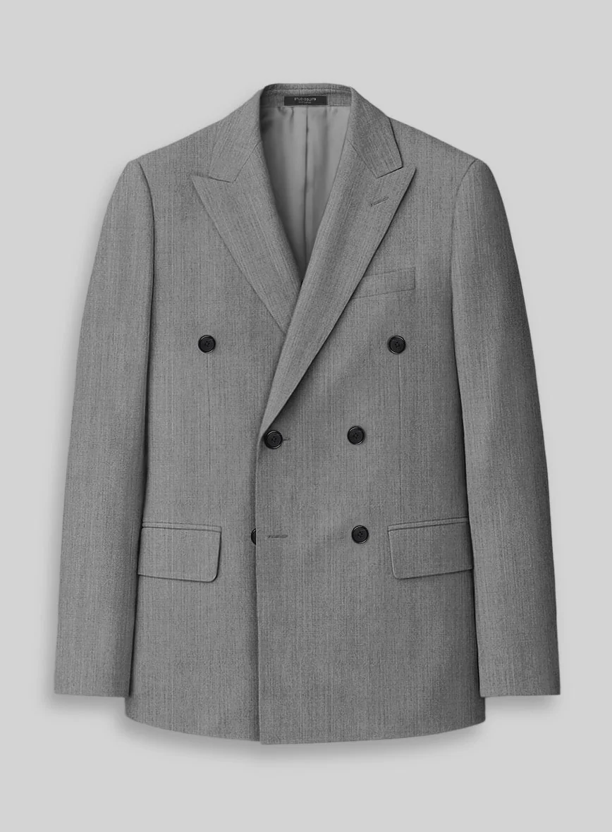 Worsted Light Gray Wool Double Breasted Jacket