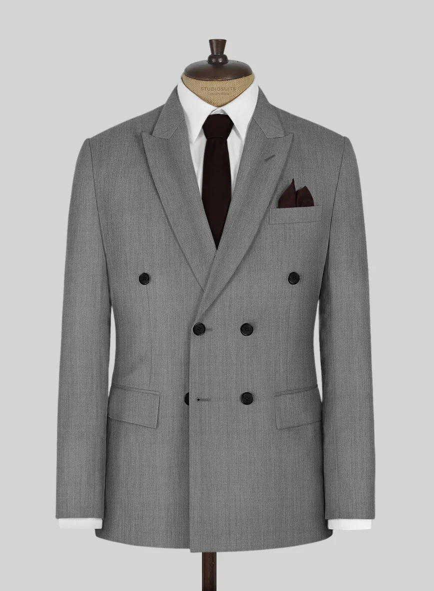 Worsted Light Gray Wool Double Breasted Jacket - Image 2