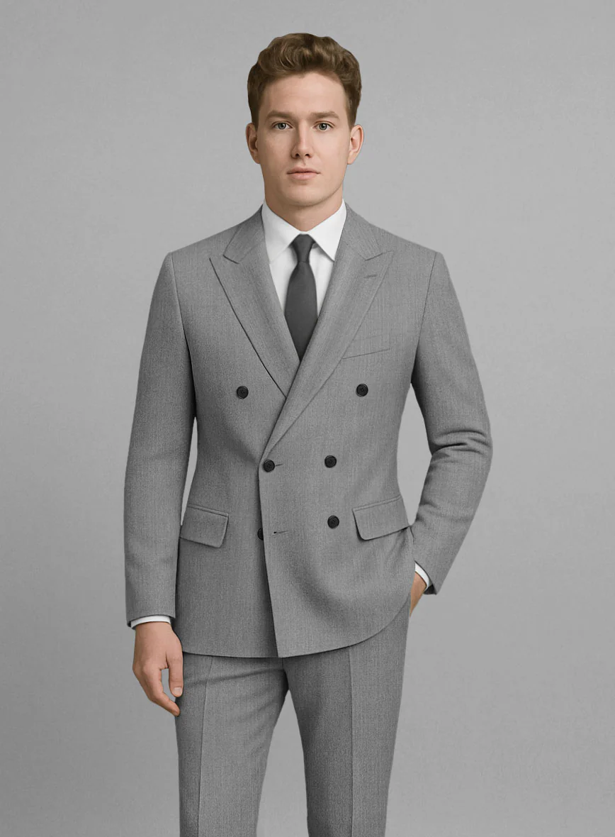 Worsted Light Gray Wool Double Breasted Jacket - Image 3