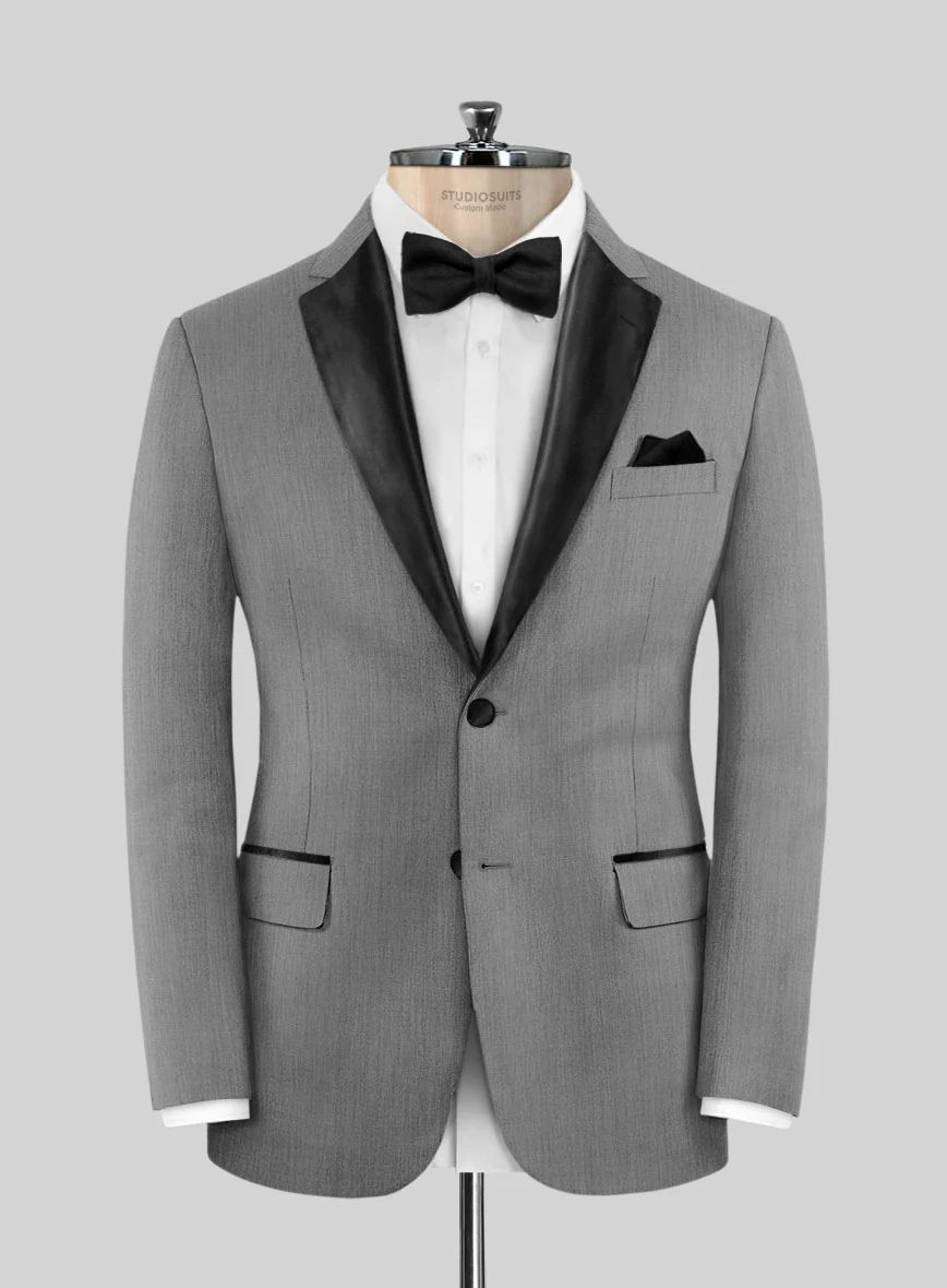 Worsted Light Gray Wool Tuxedo Suit - Image 2